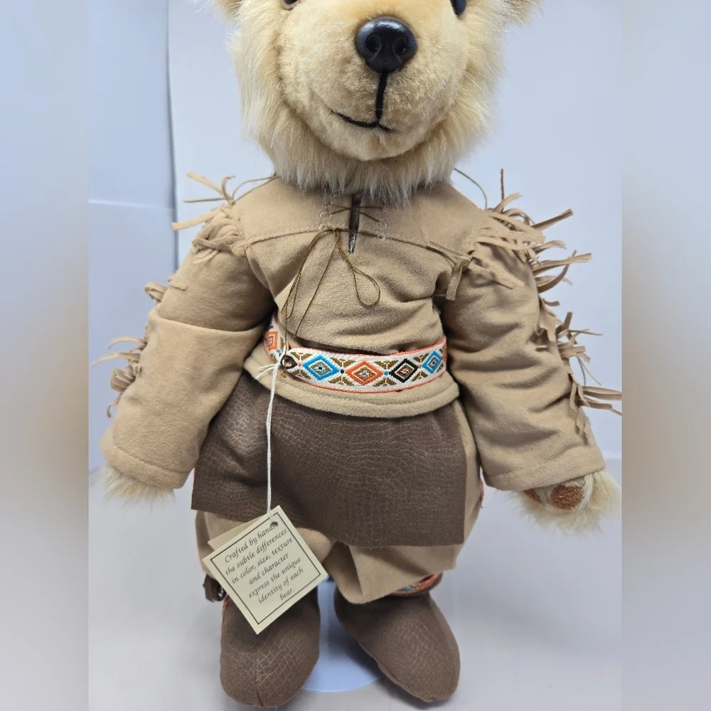 Hollow Log Collectibles Lil Bear Native American Outfit On Stand Fringe Feathers